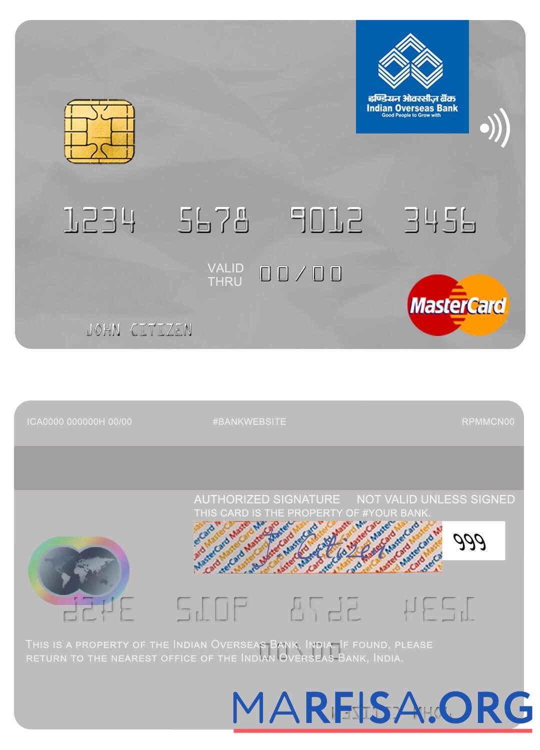 Blank India Indian Overseas Bank mastercard real example